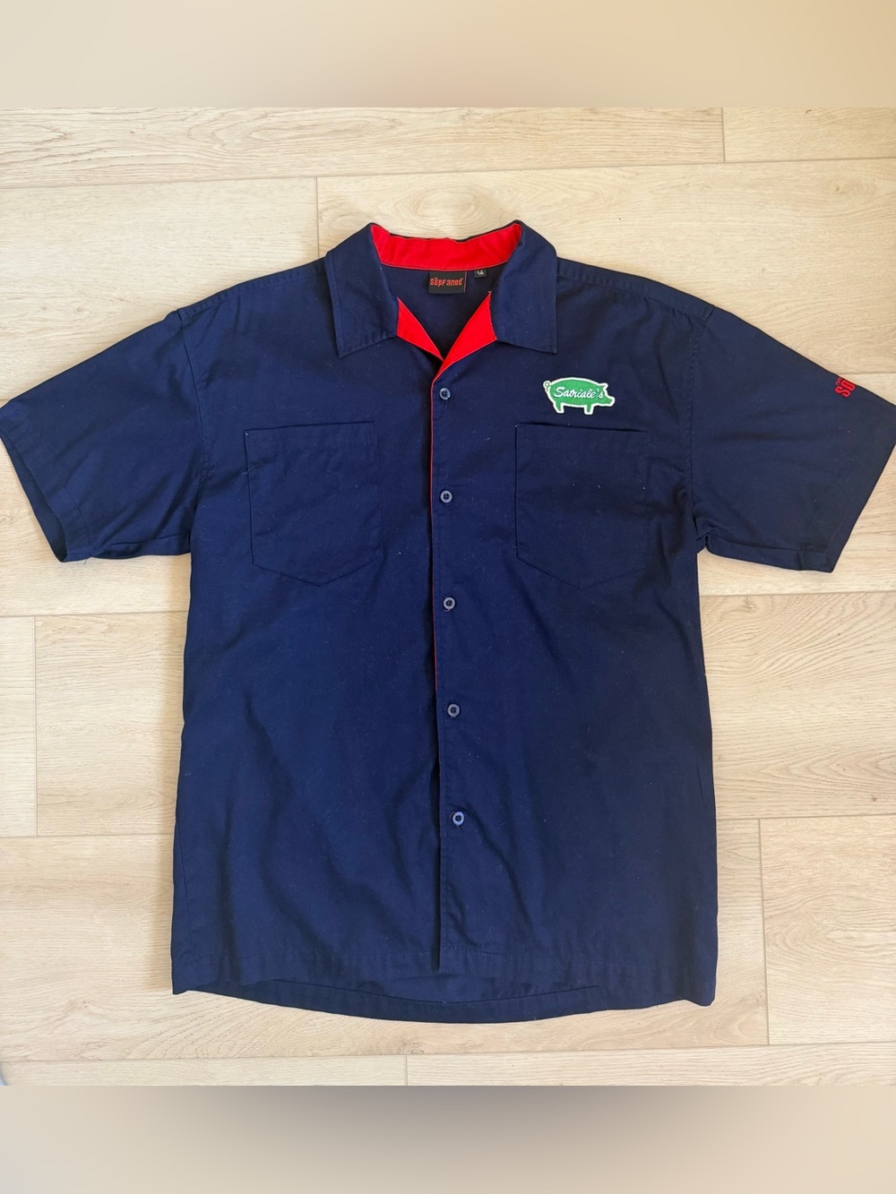 Vintage The Sopranos Navy Short-Sleeve Button Down Shirt with Red Trim Size L